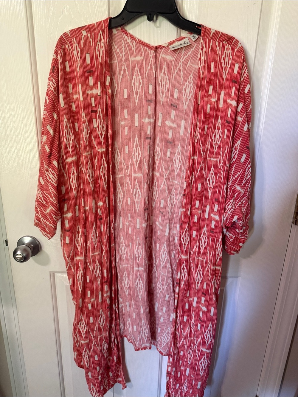 Wonderly Pink and White Patterned Open-Front Cardigan